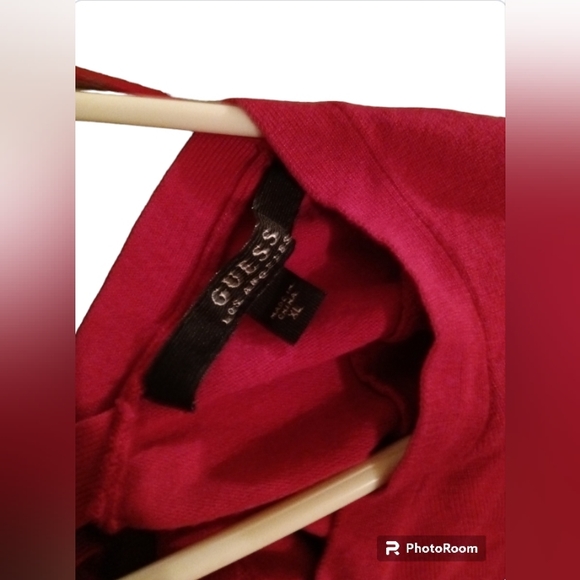 Guess Logo Sweater with Criss-Cross Open Back Wine 🍷 Red & Silver Bling - Picture 2 of 5